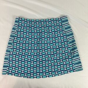 J McLAUGHLIN ‎ Preppy Blue Geometric Print Catalina Cloth Skort Skirt Medium